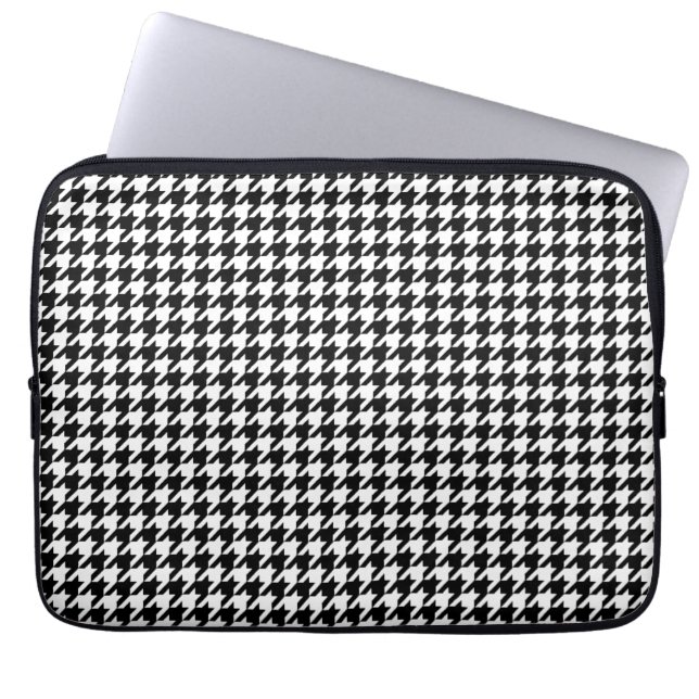 houndstooth pattern black and white  laptop sleeve (Front)