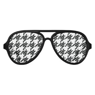 Houndstooth Pattern Black White Aviator Sunglasses