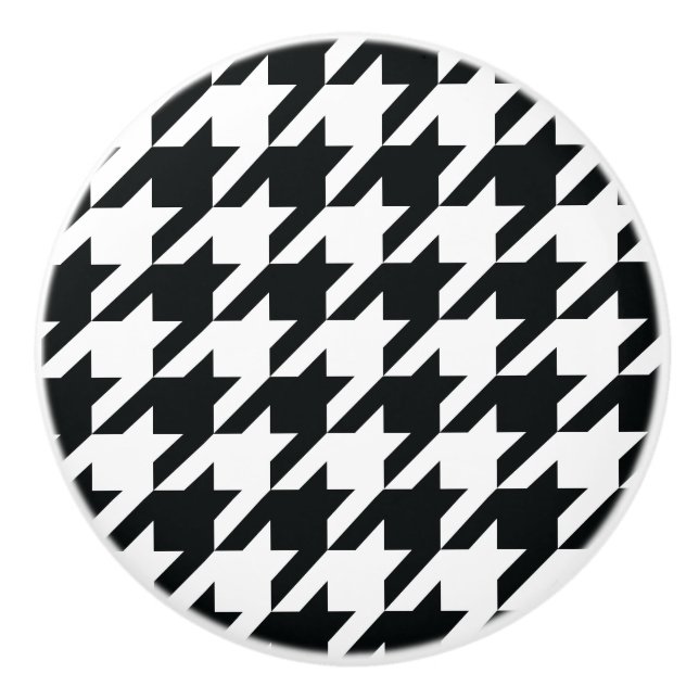 Houndstooth Pattern Black White Ceramic Knob (Front)