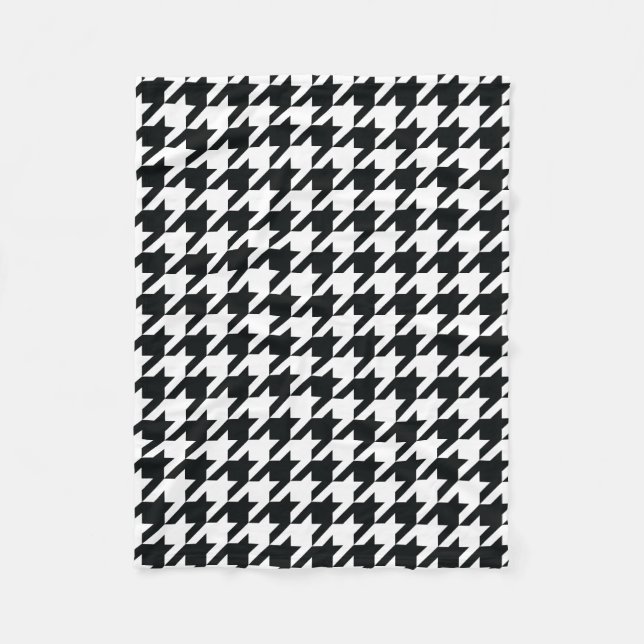 Houndstooth Pattern Black White Fleece Blanket (Front)