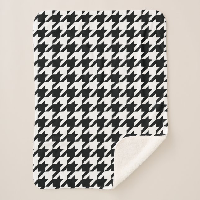 Houndstooth Pattern Black White Sherpa Blanket (Front)
