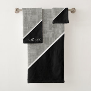Houndstooth Pattern Elegant Monogram Bath Towel Set