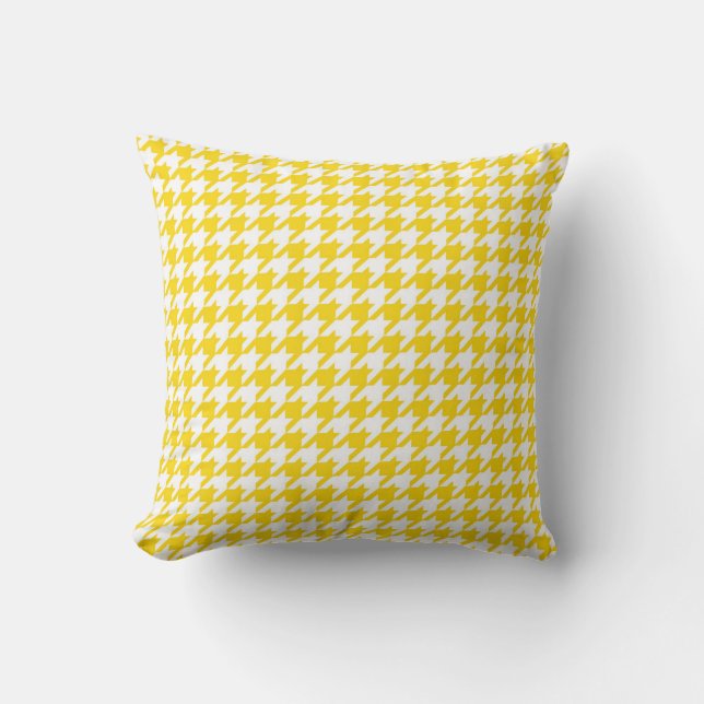 Houndstooth Pattern in Lemon Yellow and White Cushion (Front)