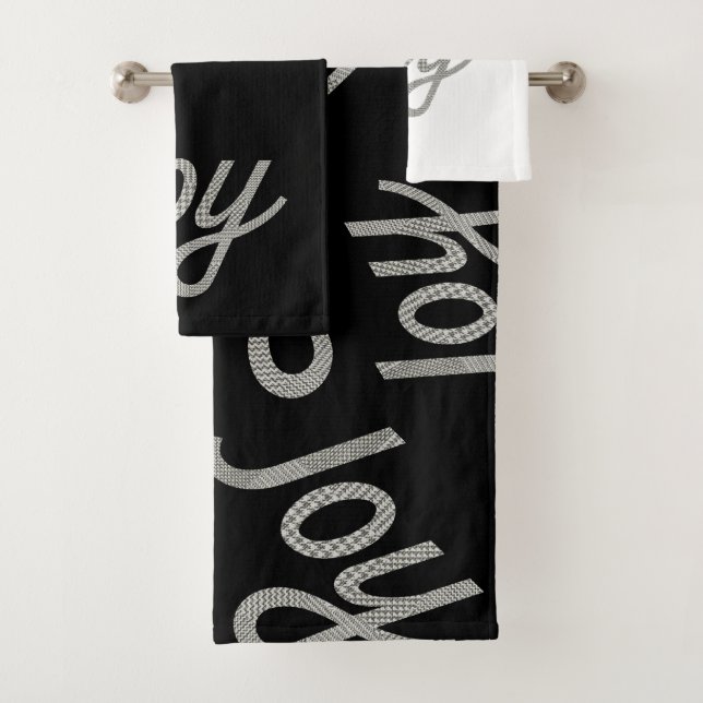 Houndstooth Pattern Joy Black and White Bath Towel Set (Insitu)
