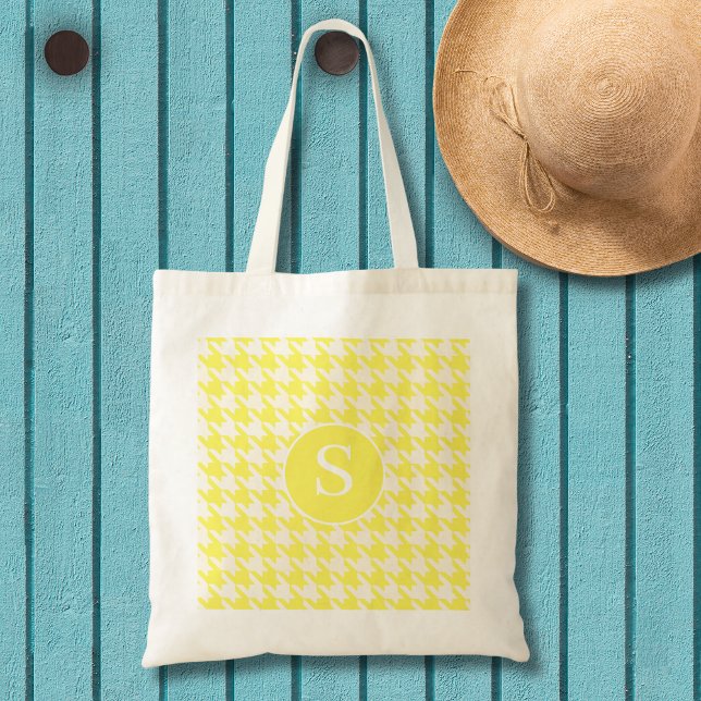 Houndstooth Pattern Lemon Yellow Tote Bag (Creator Uploaded)