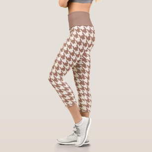 Houndstooth Pattern Mocha Mousse and White Capri Leggings