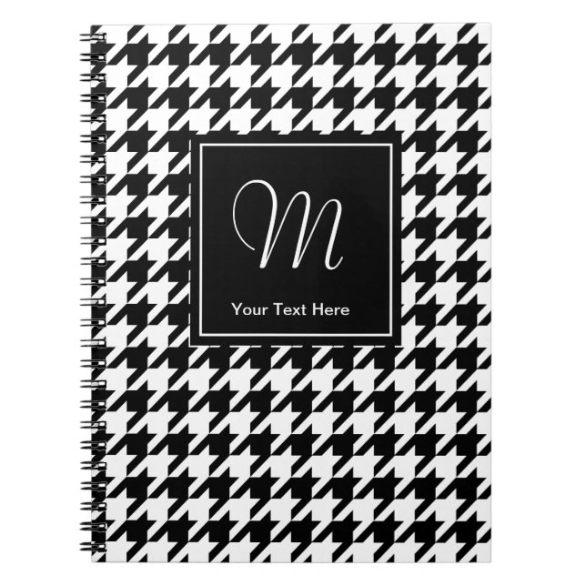 Houndstooth pattern notebook with custom monogram (Front)