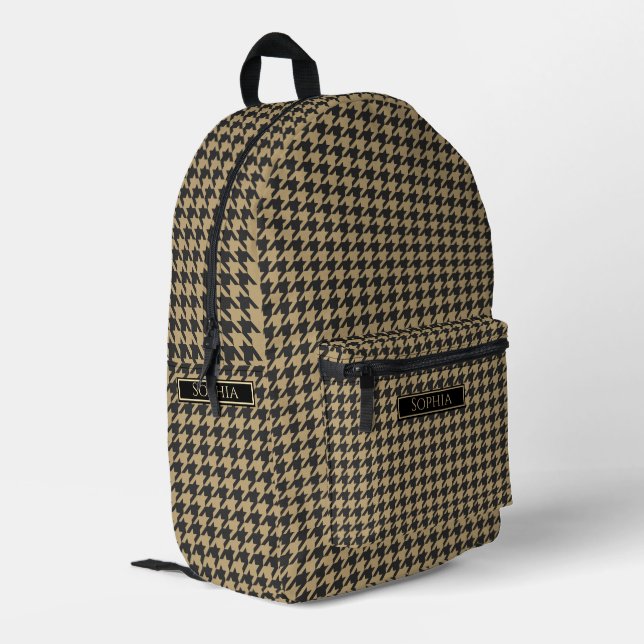 Houndstooth Pattern-Pale Taupe- Printed Backpack (Back Corner Left)