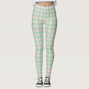 Houndstooth Pied de Poule Pattern Pink Green Leggings