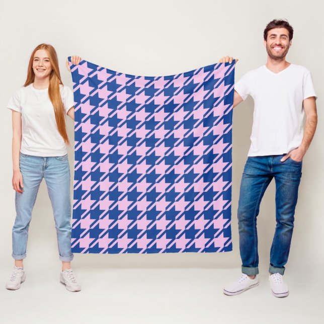 Houndstooth Pink+Blue Big Pattern Fleece Blanket (In Situ)