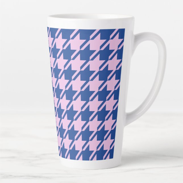 Houndstooth Pink+Blue Big Pattern Latte Mug (Right)