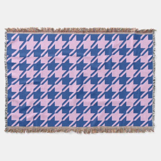Houndstooth Pink+Blue Big Pattern Throw Blanket (Front)
