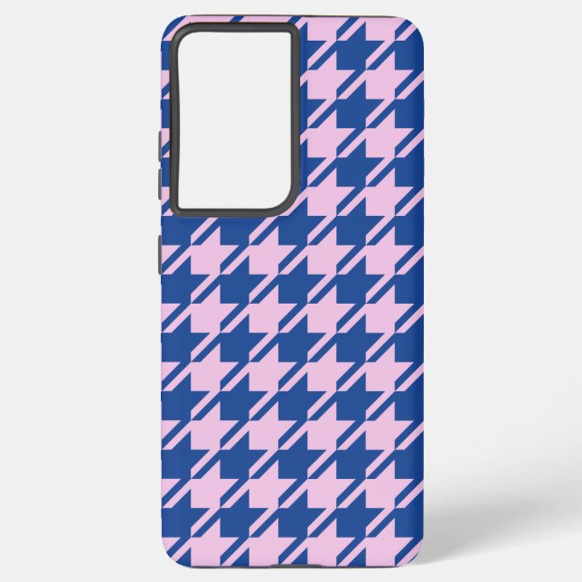Houndstooth Pink+Blue Pattern Samsung Galaxy S21 Ultra Case (Back)