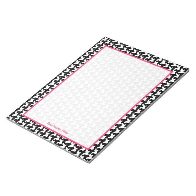 Houndstooth & Pink Personalised Notepad (Angled)
