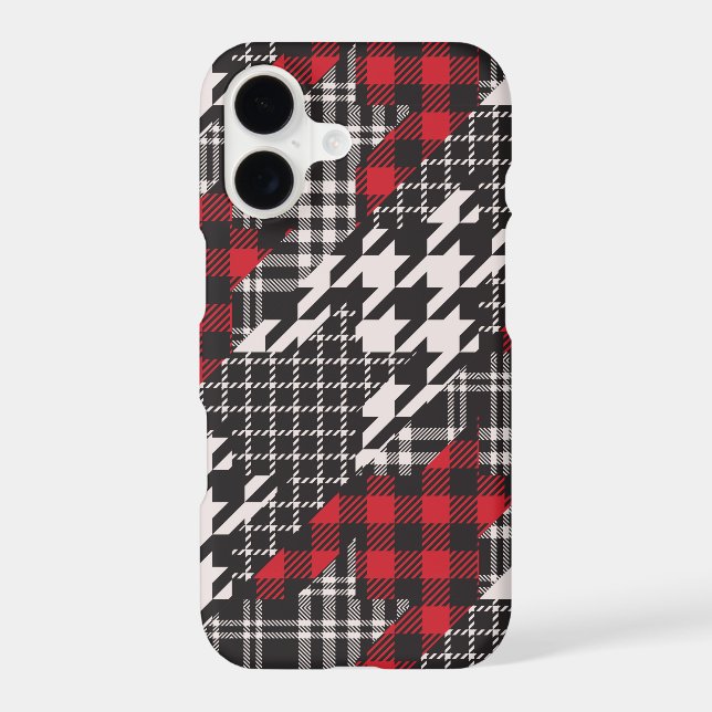 Houndstooth Plaid Pattern Patchwork Collage iPhone Case (Back)
