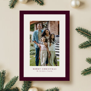Houndstooth plum Christmas holiday photo card
