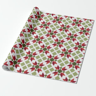 Houndstooth Poinsettia Quilt Design Wrapping Paper