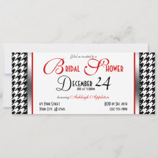 Houndstooth Red Accent Bridal Shower Invitations
