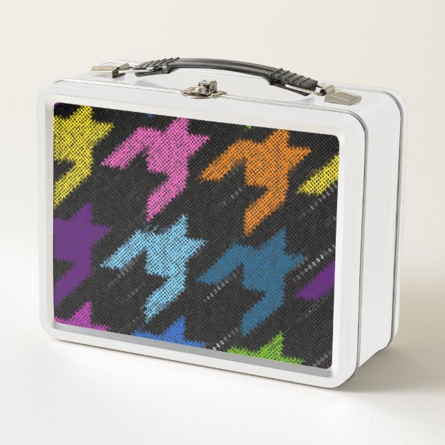 Houndstooth: rough canvas imitation. metal lunch box (Front)