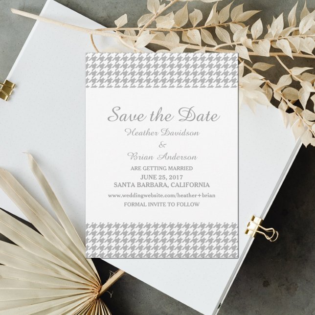 Houndstooth Save the Date Invite, Grey Invitation (Creator Uploaded)