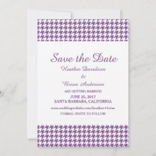 Houndstooth Save the Date Invite, Purple Invitation