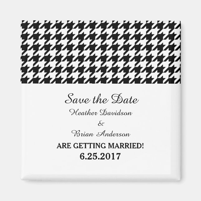 Houndstooth Save the Date Magnet, Black Magnet (Front)