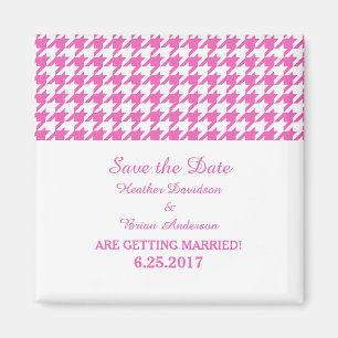 Houndstooth Save the Date Magnet, Pink Magnet