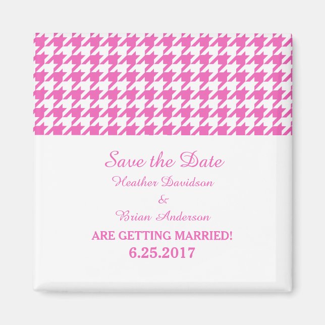 Houndstooth Save the Date Magnet, Pink Magnet (Front)
