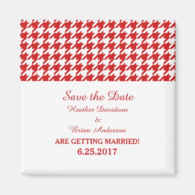 Houndstooth Save the Date Magnet, Red Magnet (Front)