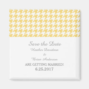 Houndstooth Save the Date Magnet, Yellow Magnet