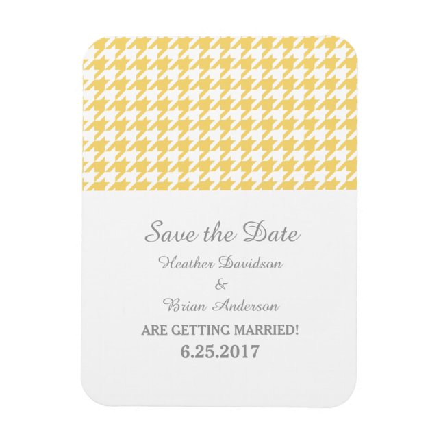 Houndstooth Save the Date Magnet, Yellow Magnet (Vertical)