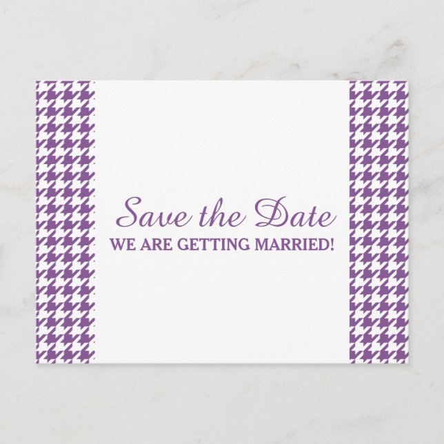 Houndstooth Save the Date Postcard, Purple Announcement Postcard (Front)