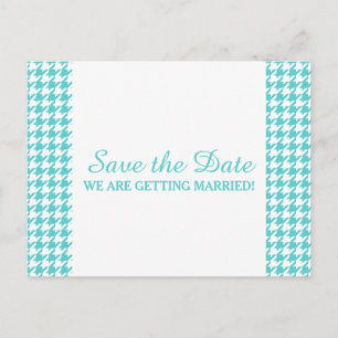 Houndstooth Save the Date Postcard, Turquoise Announcement Postcard