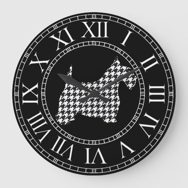 Houndstooth Scottie Dog Large Clock (Front)