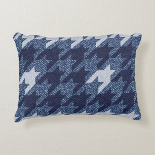 Houndstooth Tartan Jeans Background Design Decorative Cushion