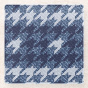 Houndstooth Tartan Jeans Background Design Glass Coaster