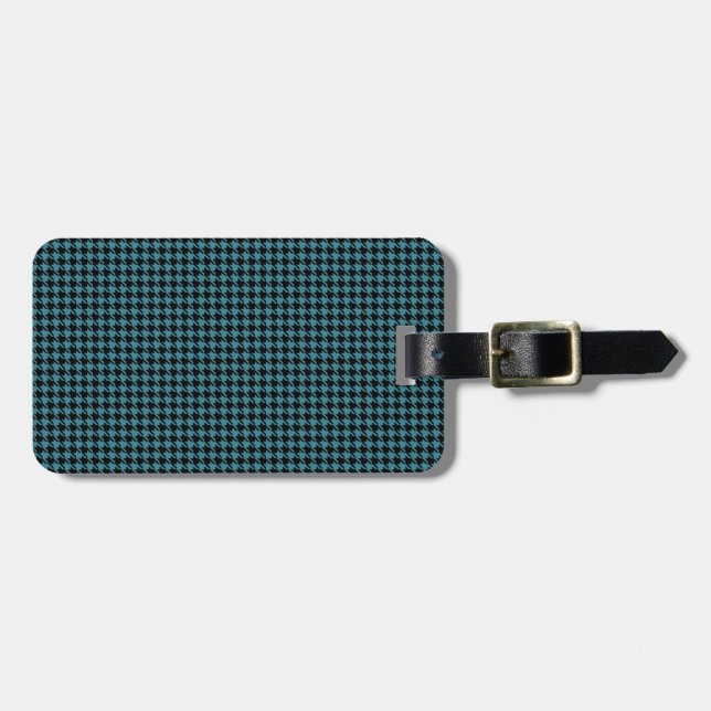 Houndstooth Teal and Black Luggage Tag (Front Horizontal)