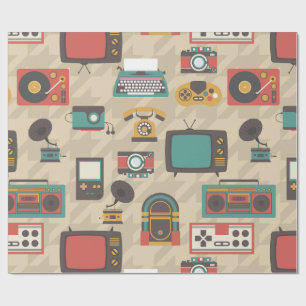 houndstooth vintage retro nostalgia jukebox wrapping paper