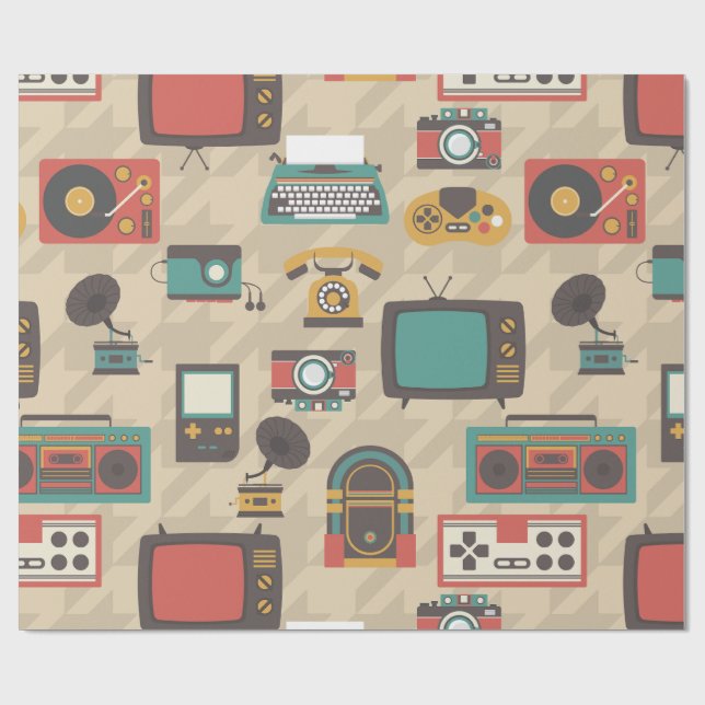 houndstooth vintage retro nostalgia jukebox wrapping paper (Flat)