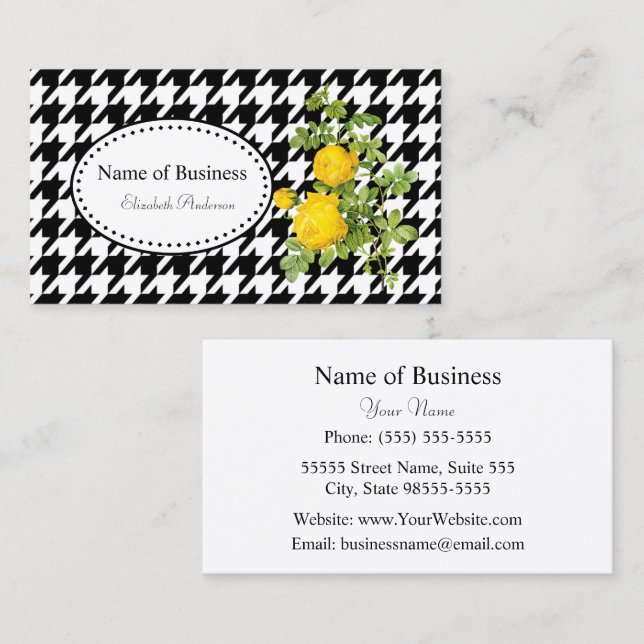 Houndstooth Yellow Rose Design Business Card (Front/Back)