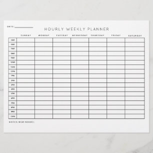 Hourly Weekly Planner Schedule Organisation  Custom Letterhead