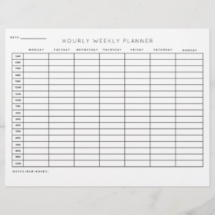 Hourly Weekly Planner Schedule Printed Sheets  Custom Letterhead