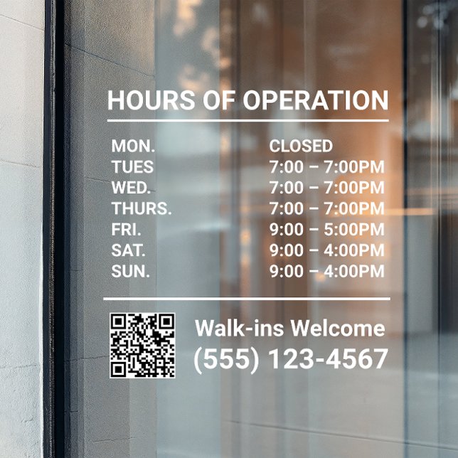 Hours of Operation QR Code Window (Creator Uploaded)