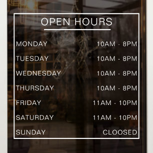 Hours of Operation Store Front Store Business Hour