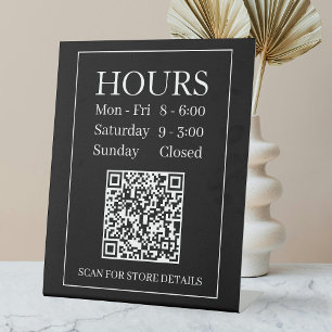 Hours Open Sign, Generate QR Code, White & Black Pedestal Sign
