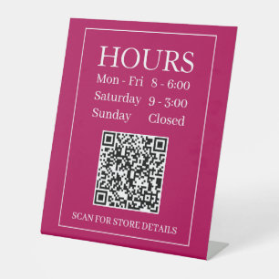 Hours Open Sign, Generate QR Code, White & Maroon Pedestal Sign