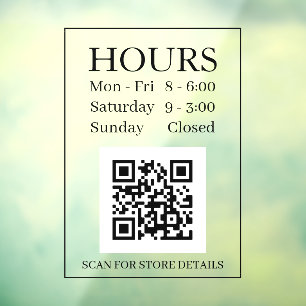 Hours Open Sign, QR Code, Message Black Text