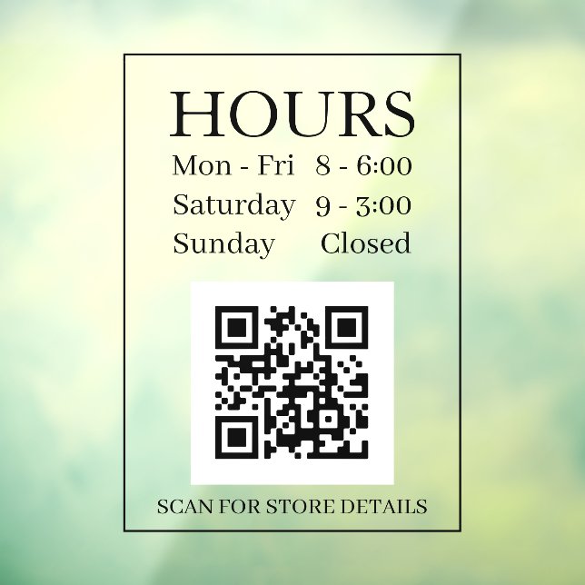 Hours Open Sign, QR Code, Message Black Text (Sheet 3)
