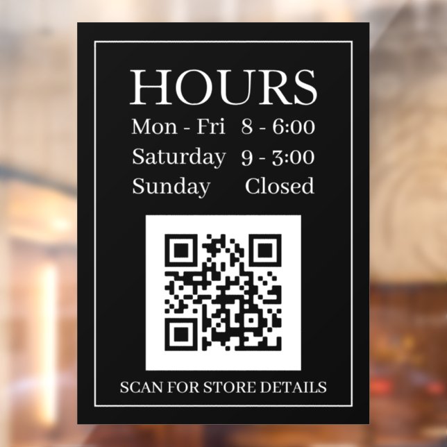 Hours Open Sign QR Code, Message White Text on Blk (Sheet 2)