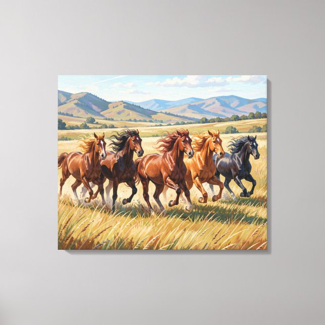Hourses Painting Premium Wrapped Canvas (Front)